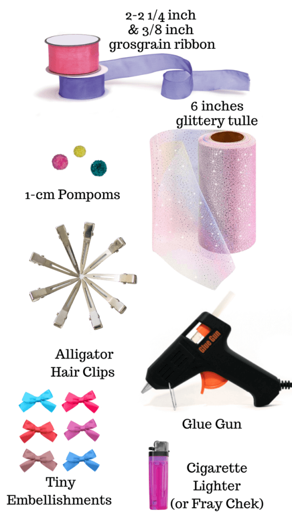 Supplies needed to make the party hat hair clip
