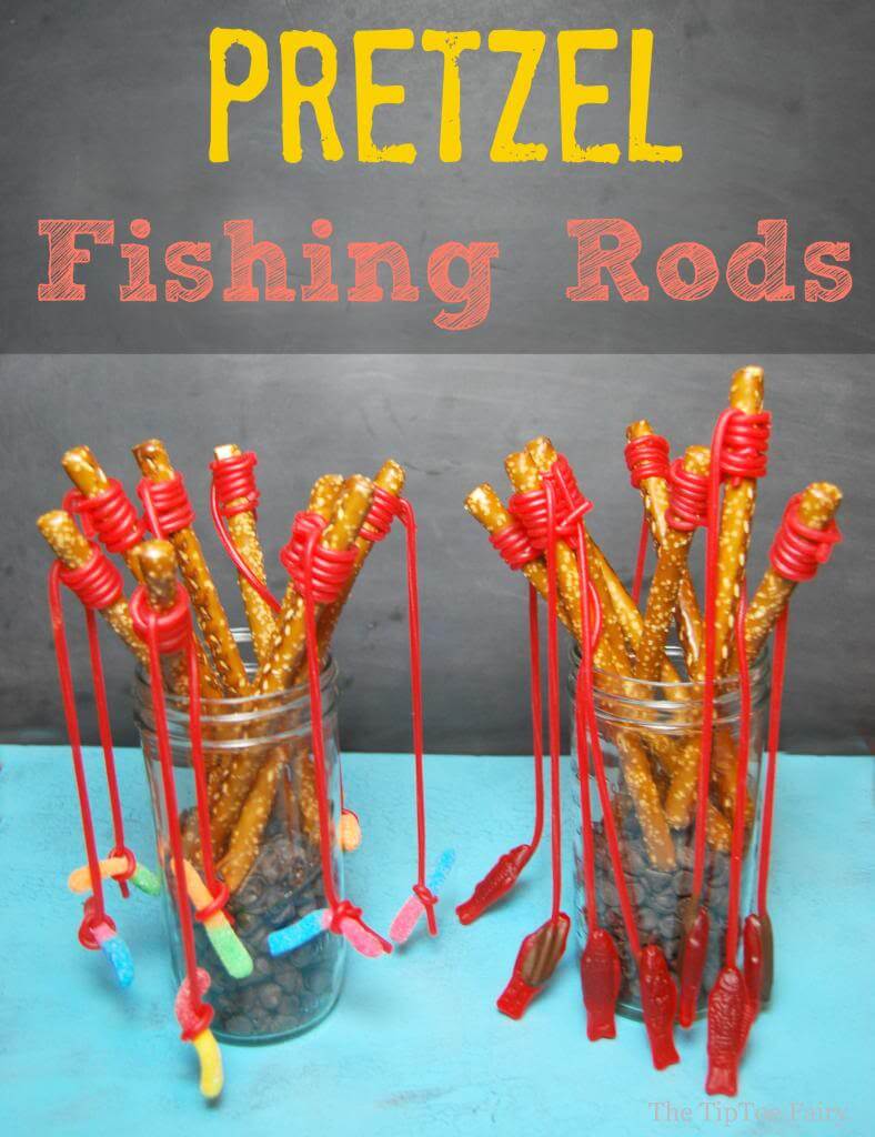 O-FISH-ALLY ONE Party Food! Fishing rods- pretzel rods, Minnows