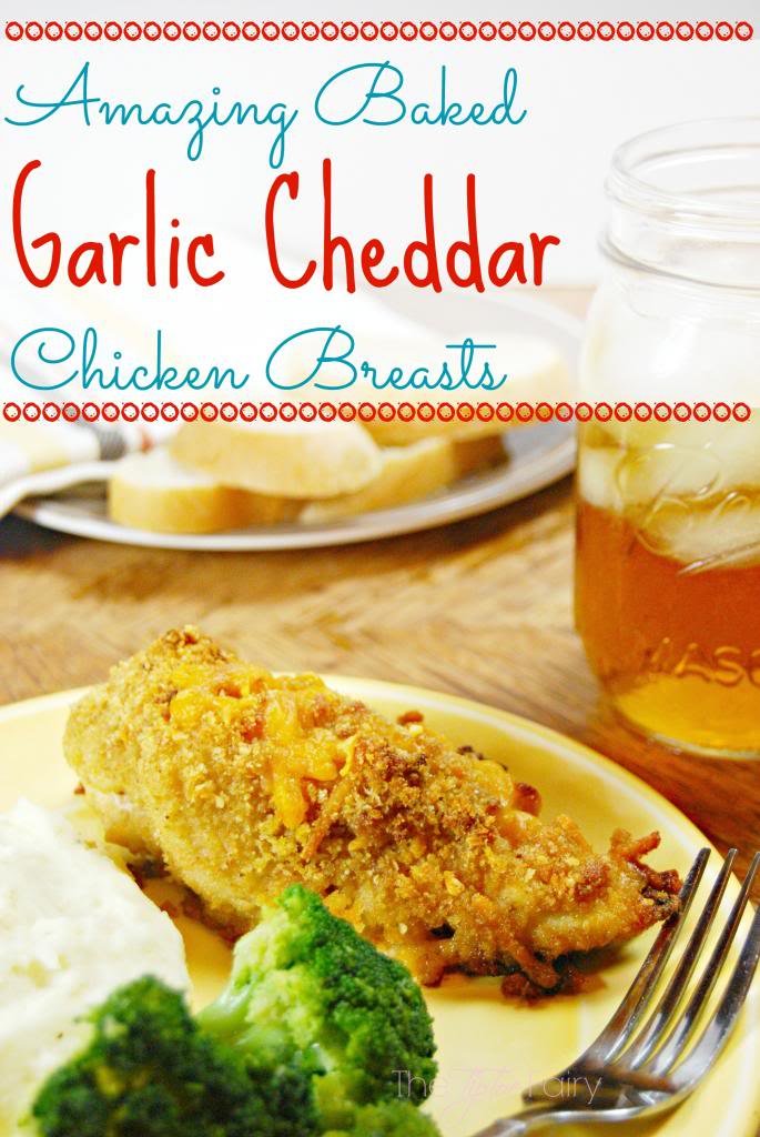 Amazing Baked Garlic Cheddar Chicken Breasts | The TipToe Fairy #garlic #chickenrecipes #bakedchicken
