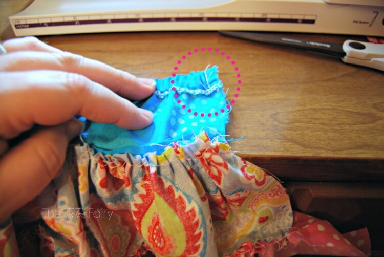Backstitch the waistband of the doll twirly skirt
