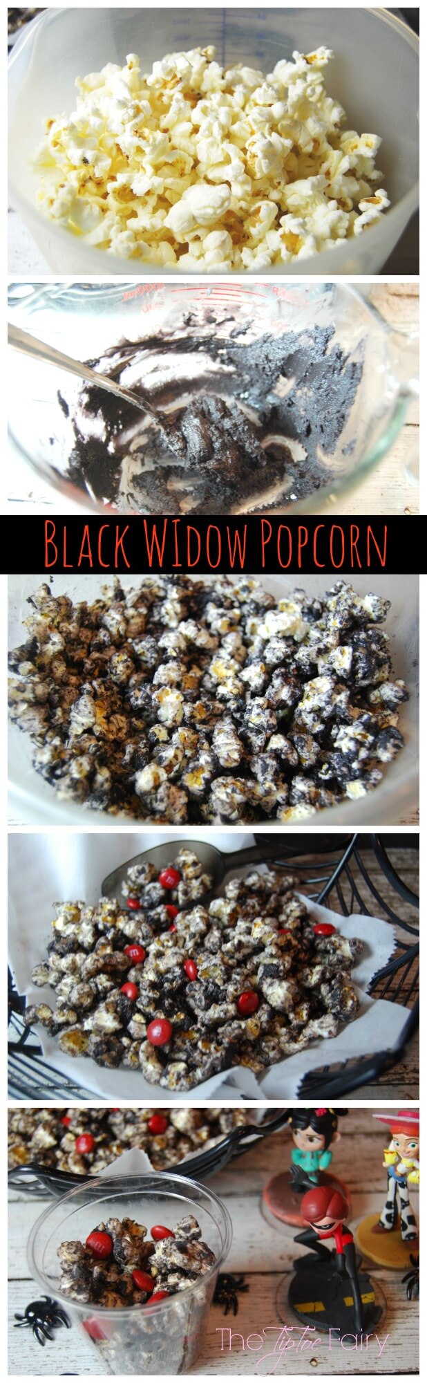 Black Widow Popcorn | The TipToe Fairy #InfinityHeroes #CollectiveBias #shop #popcornrecipes #cakebatterpopcorn #popcorntreat #blackwidow #marvel