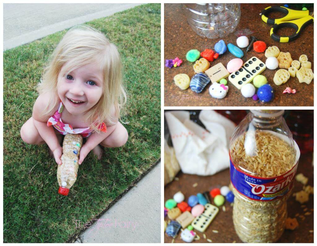 Water Bottle Fun - make an I Spy Bottle full of trinkets and whatnots with rice.