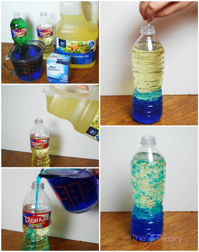 Lava Lamps with old water bottles with oil and water and Alka Seltzer!