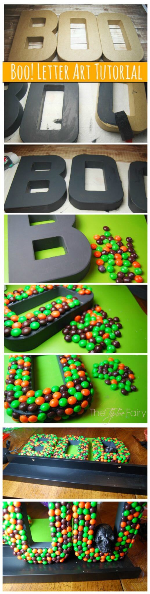 Halloween Letter Art Tutorial with Skittles Candy | The TipToe Fairy A fun DIY Halloween Decor featuring Skittles candies! You can totally make this! @SamsClub #SweetOrTreat #cbias #shop #candycrafting #tutorial #halloweendecor #halloween #halloweenDIY #DIY #ikeahack
