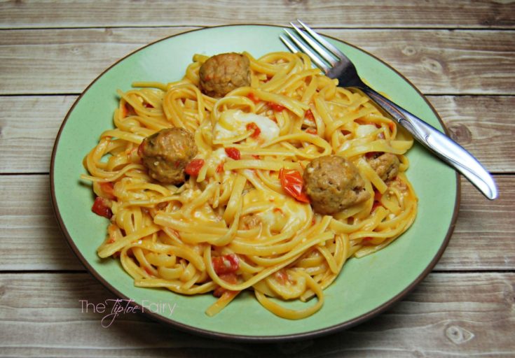 One Pot Meal: Tomato Rosemary Linguine with Meatballs & Mozzarella