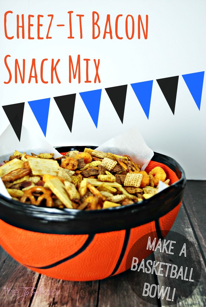 Make a DIY Basketball Bowl and fill it with Homemade Cheez-It Bacon Snack Mix for a fun game time snack! #BigGameSnacks #CRUNCHD #Ad @Walmart | The TipToe Fairy