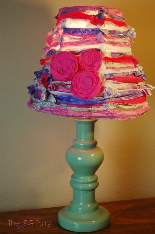 Make a Strippy Shabby Chic Lamp Shade with Crepe Paper Roses - this is an easy tutorial anyone can make. Try it with the new GE Align™ PM LED Light Bulb | The TipToe Fairy #SleepAligned #Ad