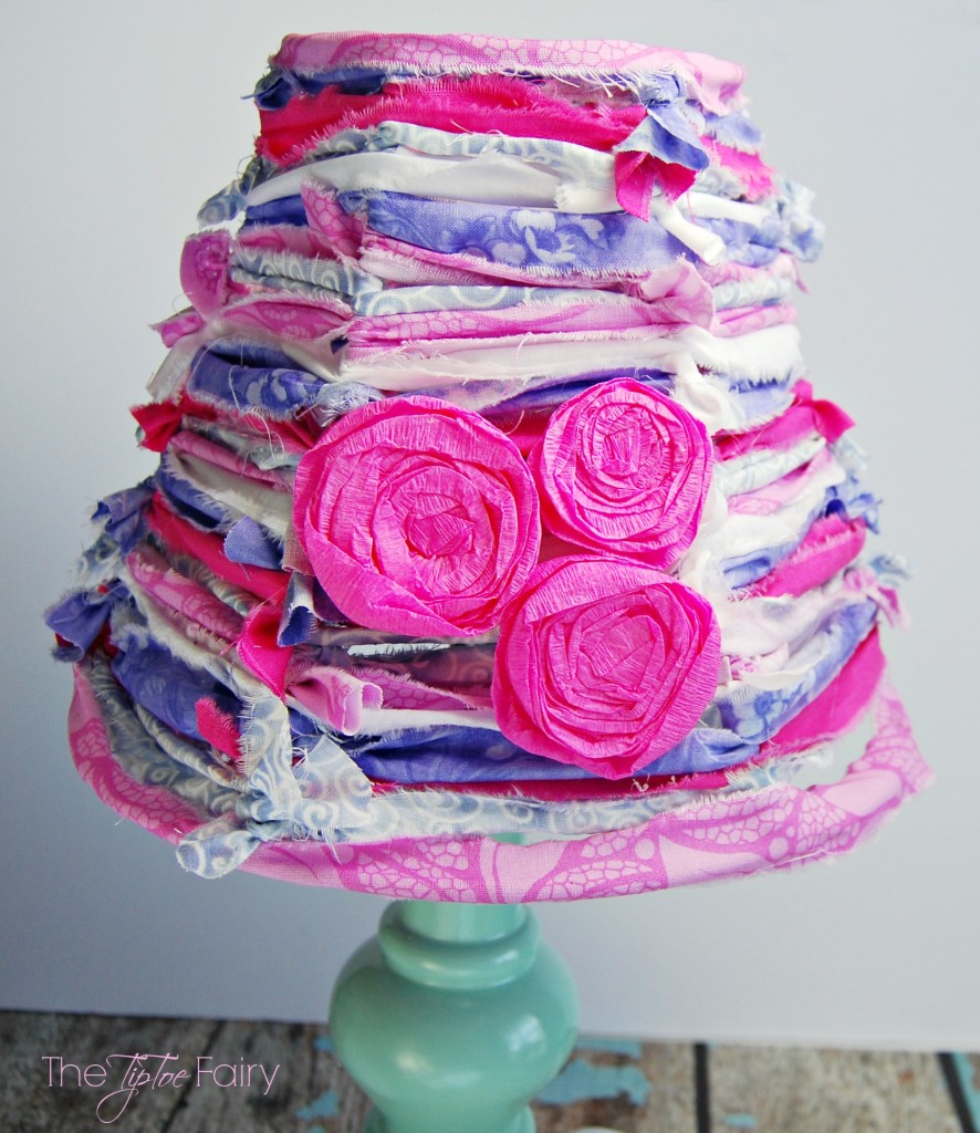 Make a Strippy Shabby Chic Lamp Shade with Crepe Paper Roses - this is an easy tutorial anyone can make. Try it with the new GE Align™ PM LED Light Bulb | The TipToe Fairy #SleepAligned #Ad