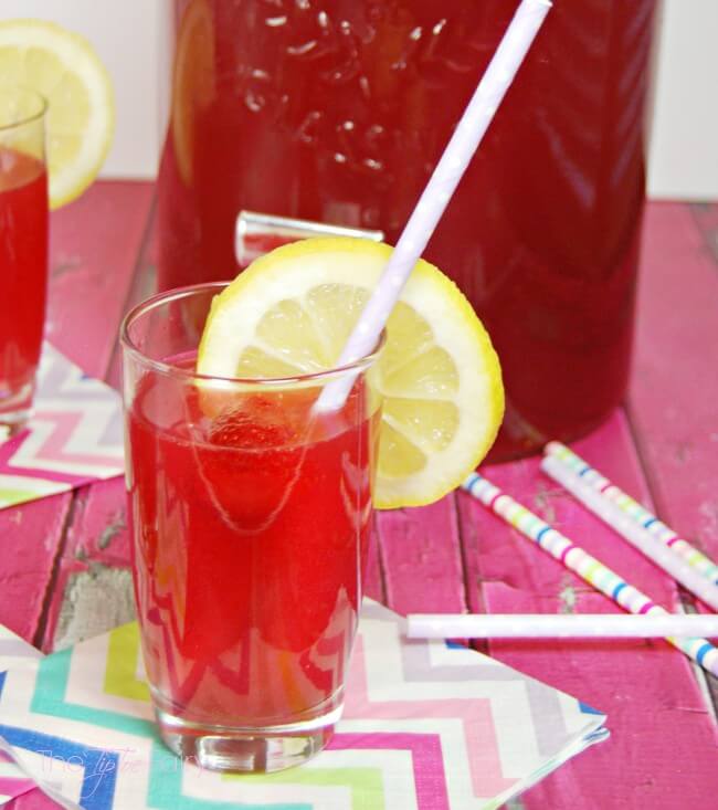 A finished glass of lemon berry party punch. 