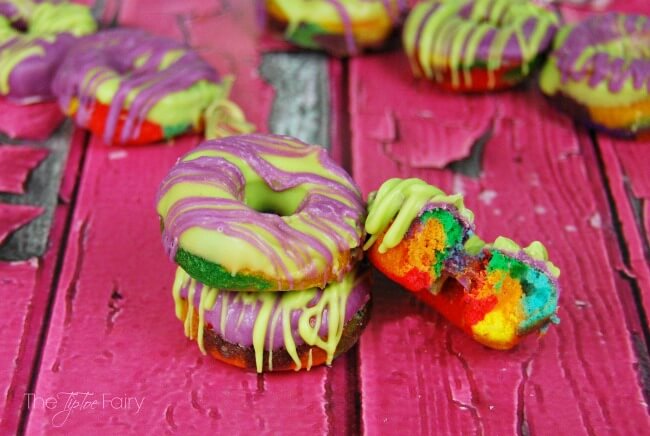Make some Rainbow Tie Dye Mini Donuts with cake mix! Super easy and fun! The TipToe Fairy #KidsChoiceDrink #Ad