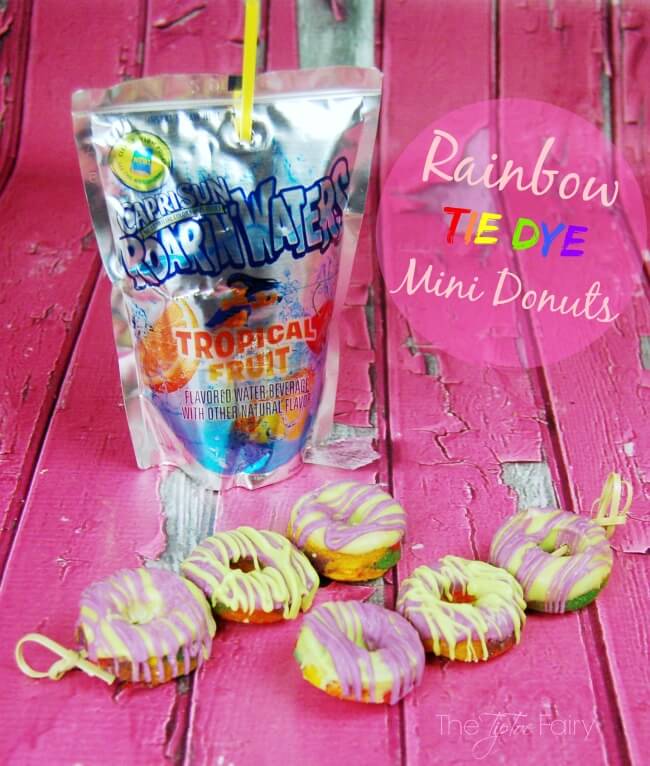 Make some Rainbow Tie Dye Mini Donuts with cake mix! Super easy and fun! #KidsChoiceDrink #Ad