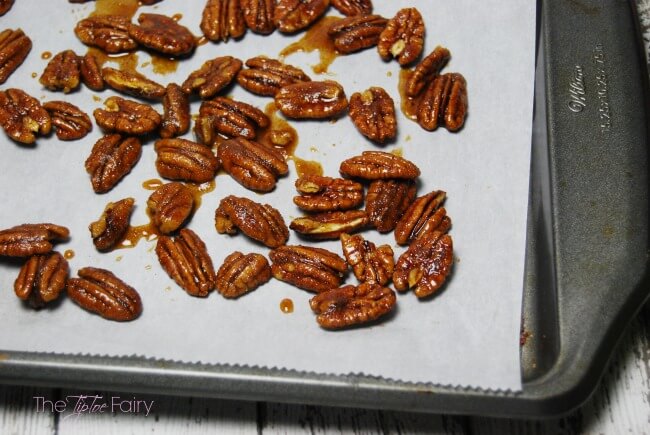 Candied Bourbon Pecans - a simple recipe for topping desserts! | The TipToe Fairy