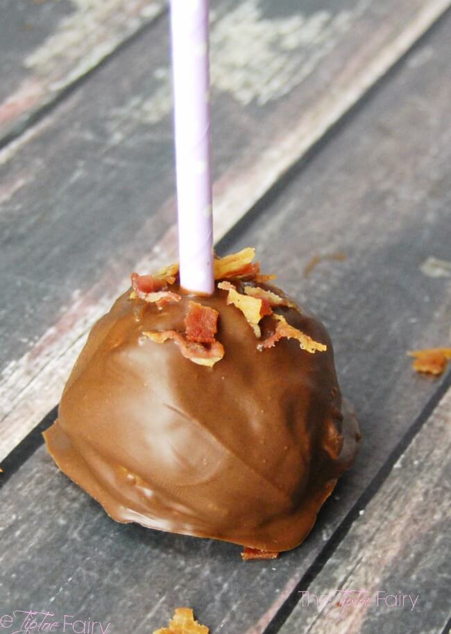 Chocolate Peanut Butter Cake Pops topped with Bacon - for a delicious treat! | The TipToe Fairy #peanutbutterbash