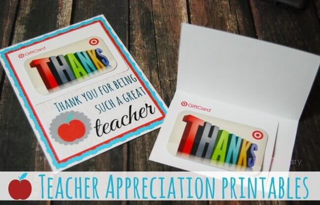 FREE Teacher Appreciation Printables for Gift Cards | The TipToe Fairy