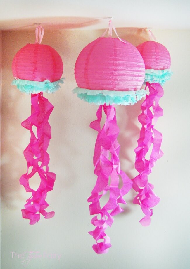 DIY Paper Lantern Jellyfish - two purple couches