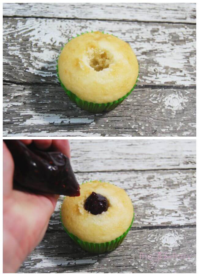 Remove the middle of the cupcakes and fill with raspberry jam to look like they are bleeding when you take a bite.