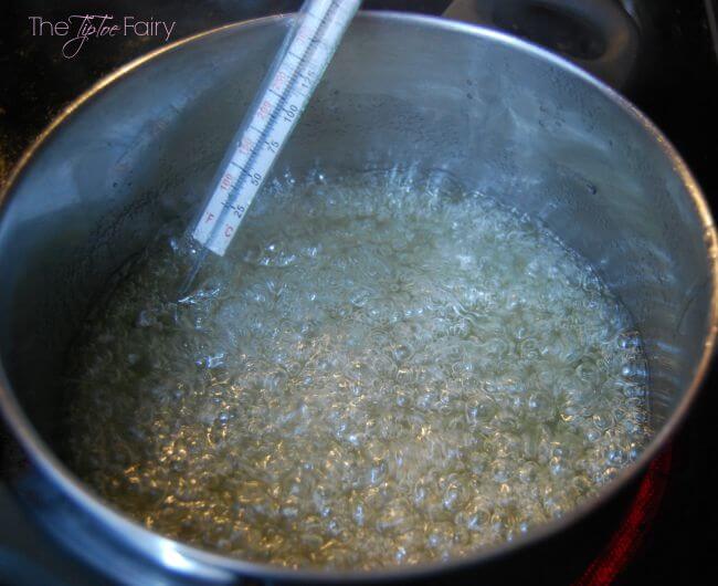 Boiling the sugar water.