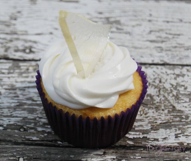 Close up view of the sugar glass shards cupcake