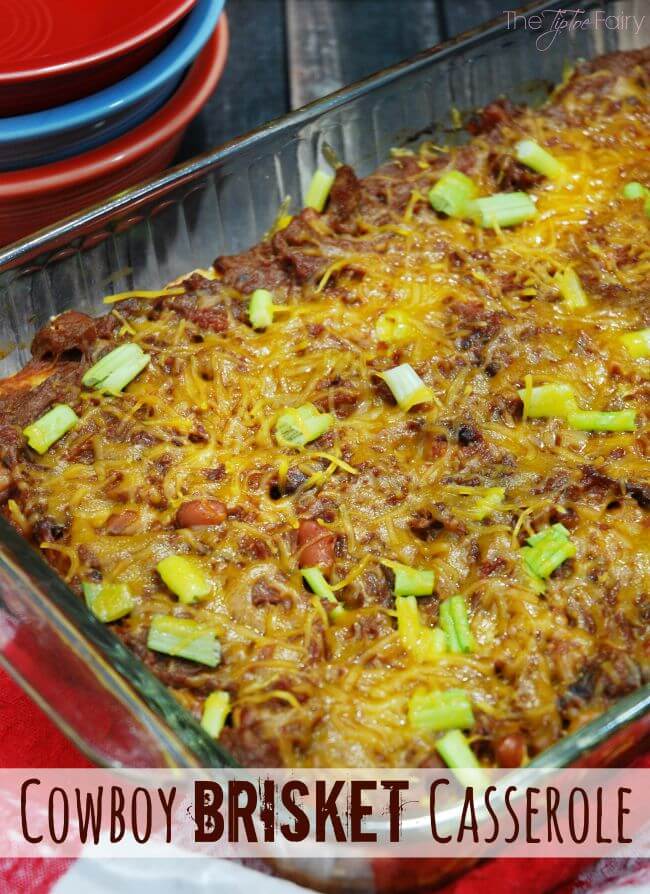 Cowboy Brisket Casserole - a simple and delicious cheesy and heart one-dish meal that's perfect for week night dinner!