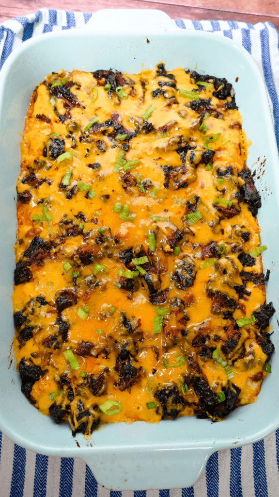 Finished the Cowboy Brisket Casserole with the  melted cheese and shredded green onions