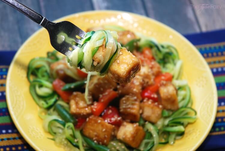 Make the switch to soy w this easy Zucchini Tofu Stir Fry #food #soyfoodsmonth #AD #vegan