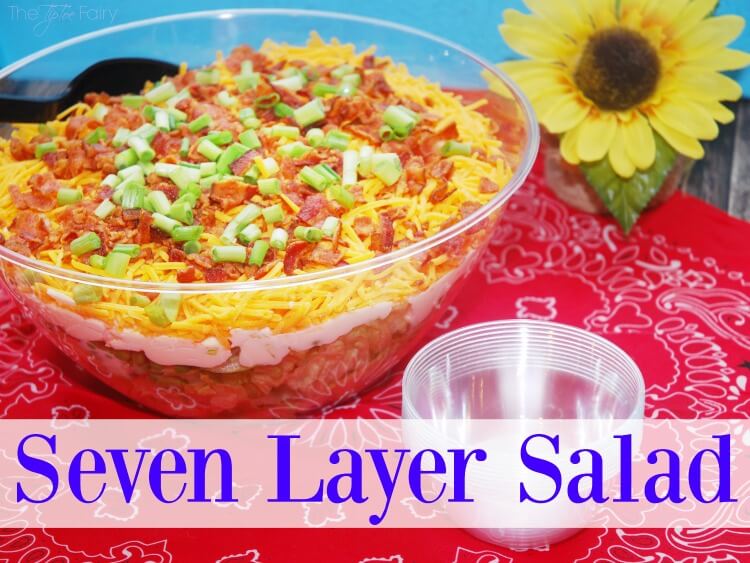 Simple 7 Layer Salad - perfect for potlucks! #food #foodie #BluePlateGreek #ad 