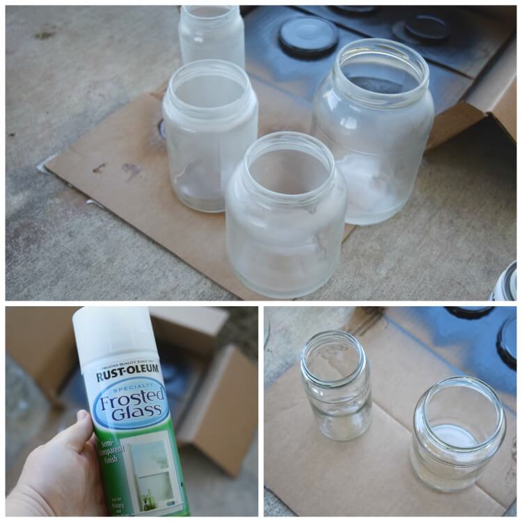 Making the jars opaque with frosting spray