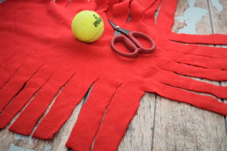 diy fleece dog toy with tennis ball