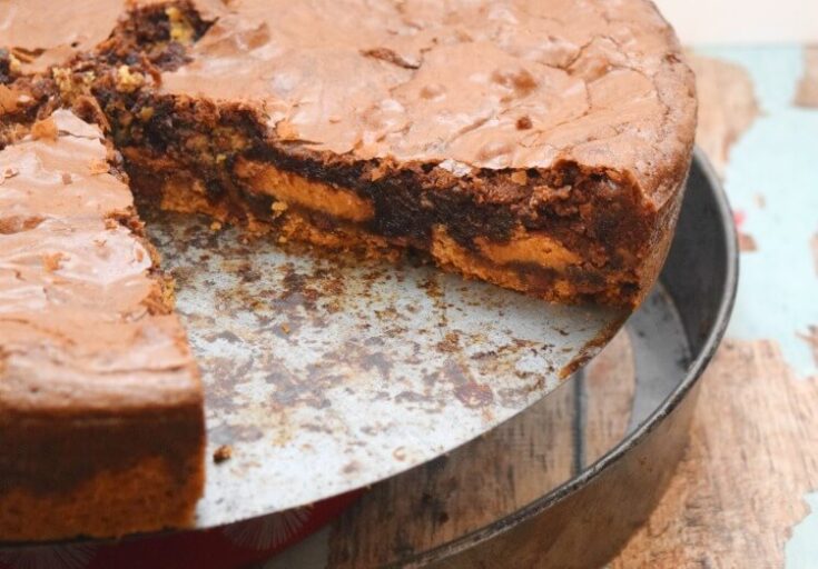 Peanut Butter Cup Cookie Brownie Pizza