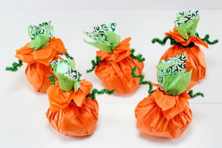 DIY Tissue Paper Pumpkin Treat Bags