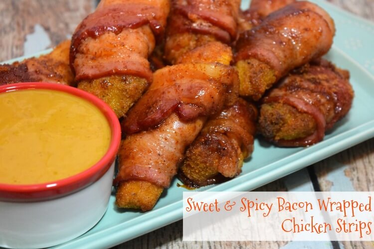 Bacon Wrapped Chicken Strips for the Big Game with Spicy Honey Mustard! #ad 