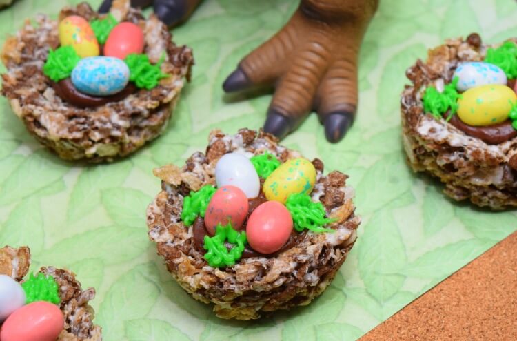 Dinosaur Egg Nests made with Pebbles cereal