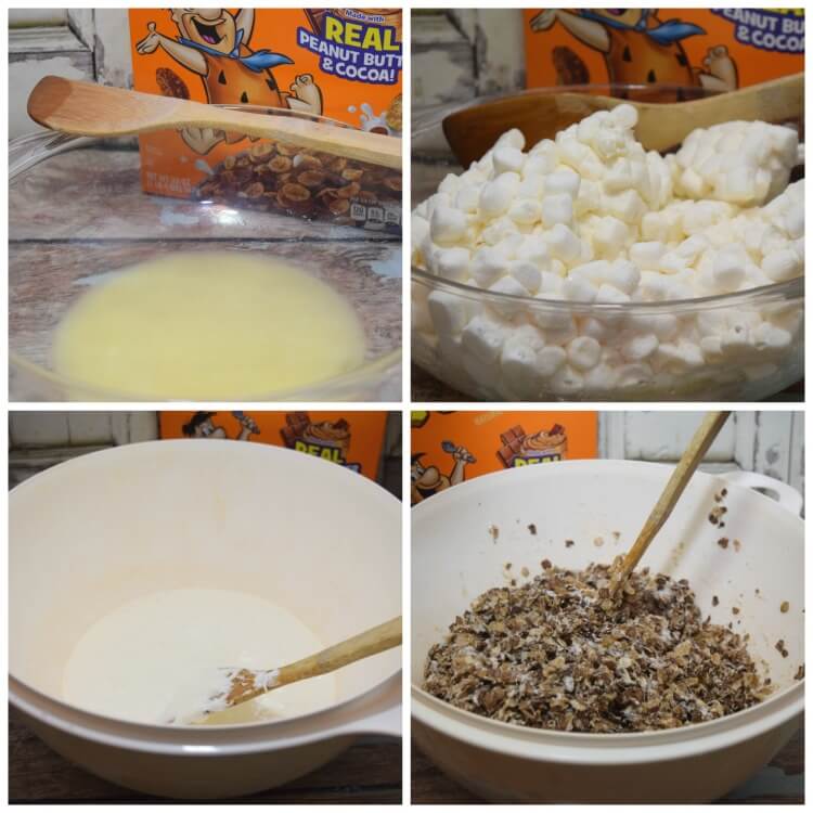 How to make Marshmallow Treats with Peanut Butter & Cocoa Pebbles cereal