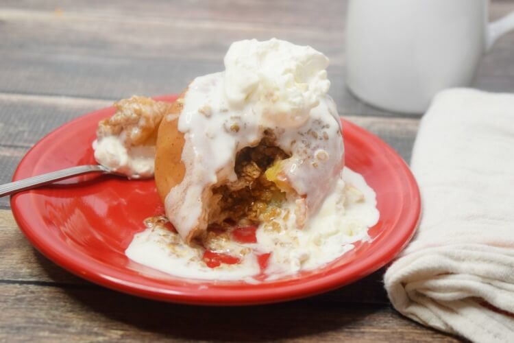 Baked Apples in the Slow Cooker topped with Whipped Cream