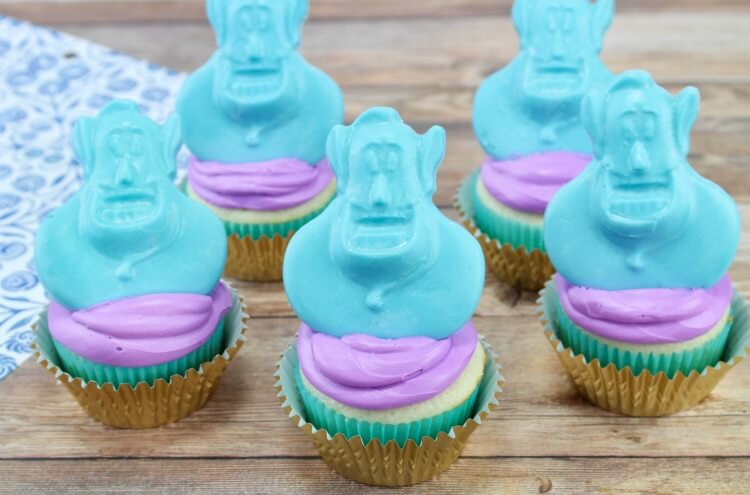 Finished view of Aladdin's Blue Genie Cupcakes