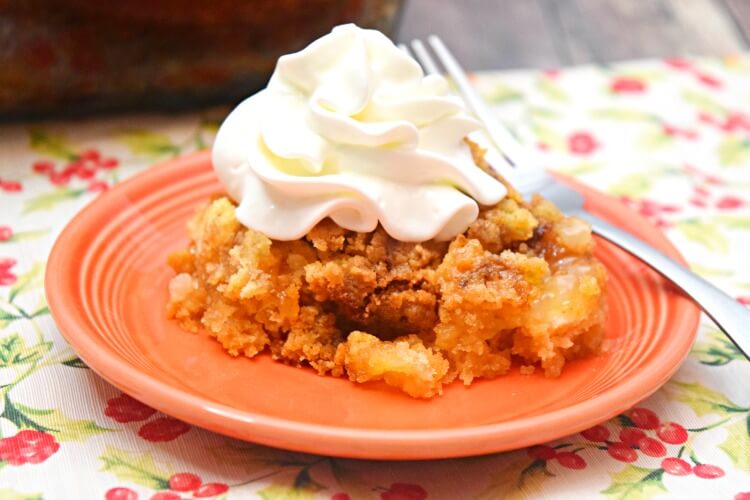 So easy an 8 year old can make this peach dump cake. 