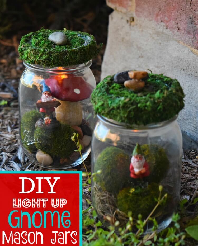 Make these DIY Light Up Gnome Mason Jars as a fun nightlight for the children's bedrooms. 