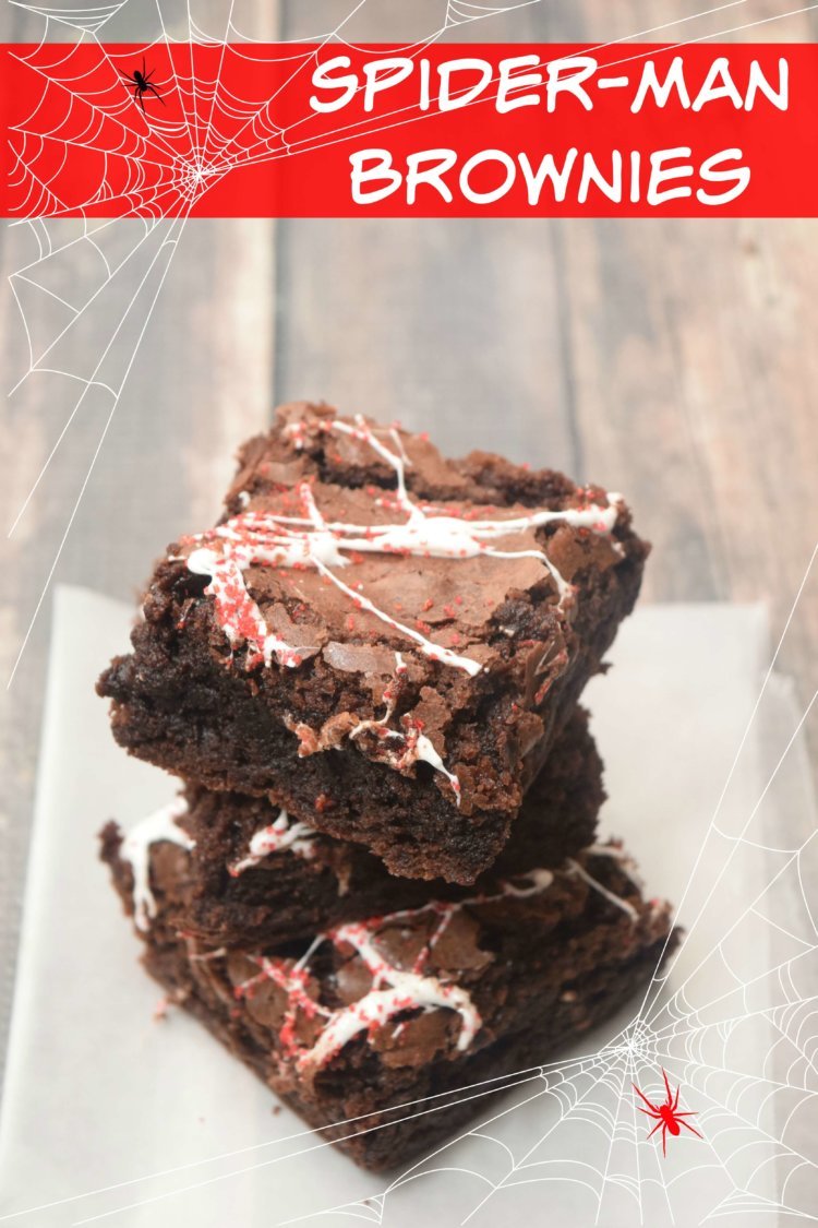 Spider-Man Brownies made with marshmallow spider webs. 