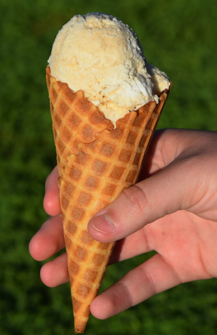 A close up view of my no churn root beer float ice cream on a cone. 