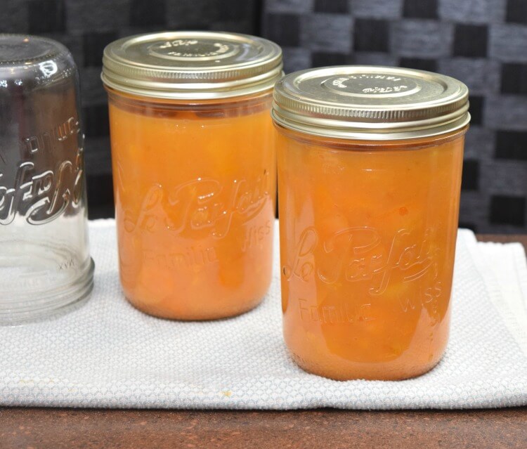 2 quarts of apricot pie filling from 24 fresh apricots.