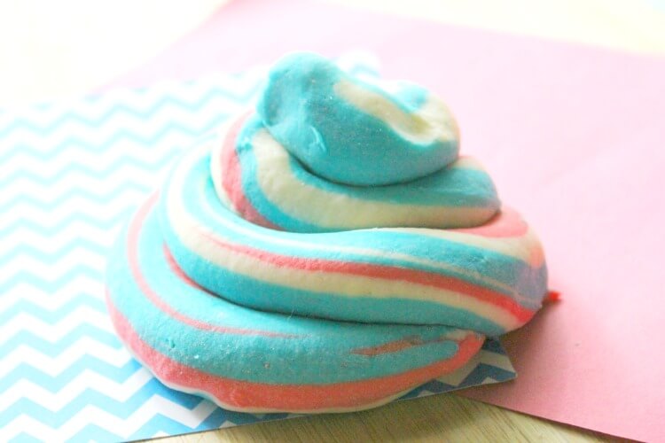 Close up of red, white, blue edible slime