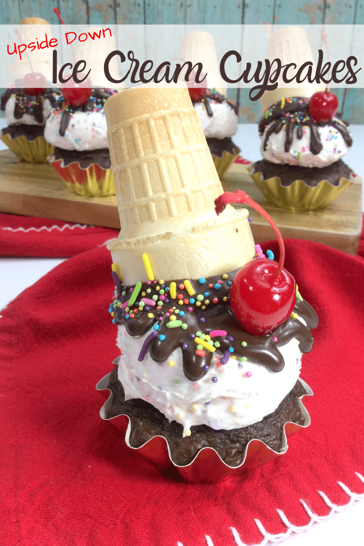 Title image for the Upside Down Ice Cream Cone Cupcakes