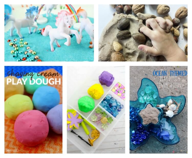 All kinds of playdough recipes from shaving cream to ocean themed. 