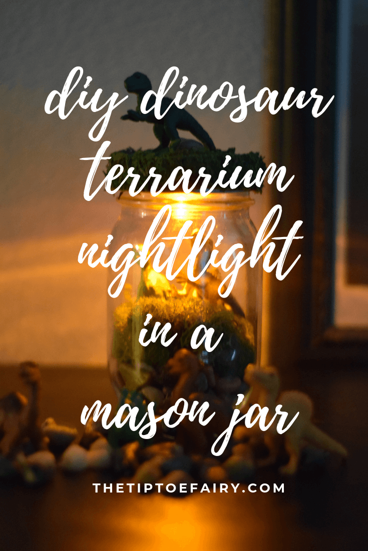 Light Up DIY Dinosaur Terrarium Nightlight in a Mason Jar