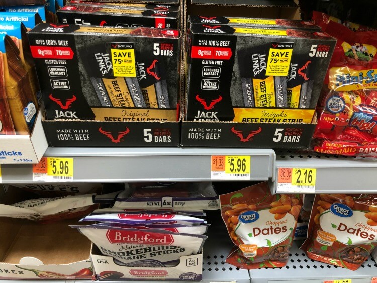 Jack Link's Bars on the shelf at Walmart.