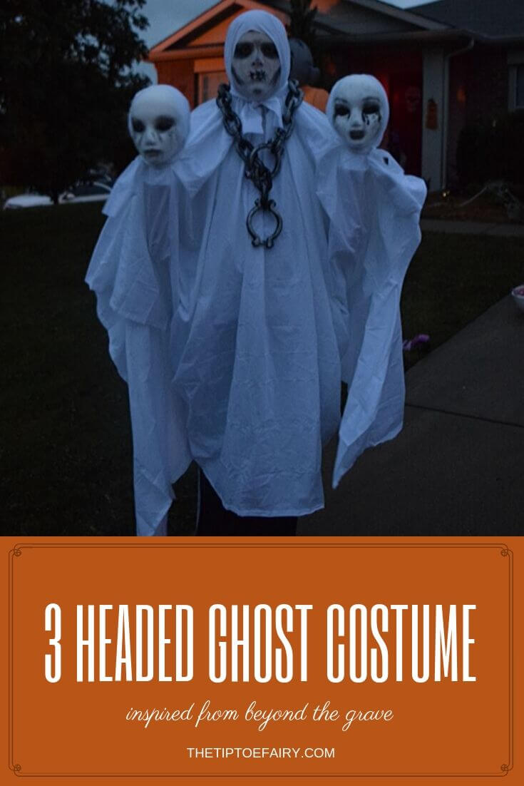 Full body view of the three-headed ghost halloween costume