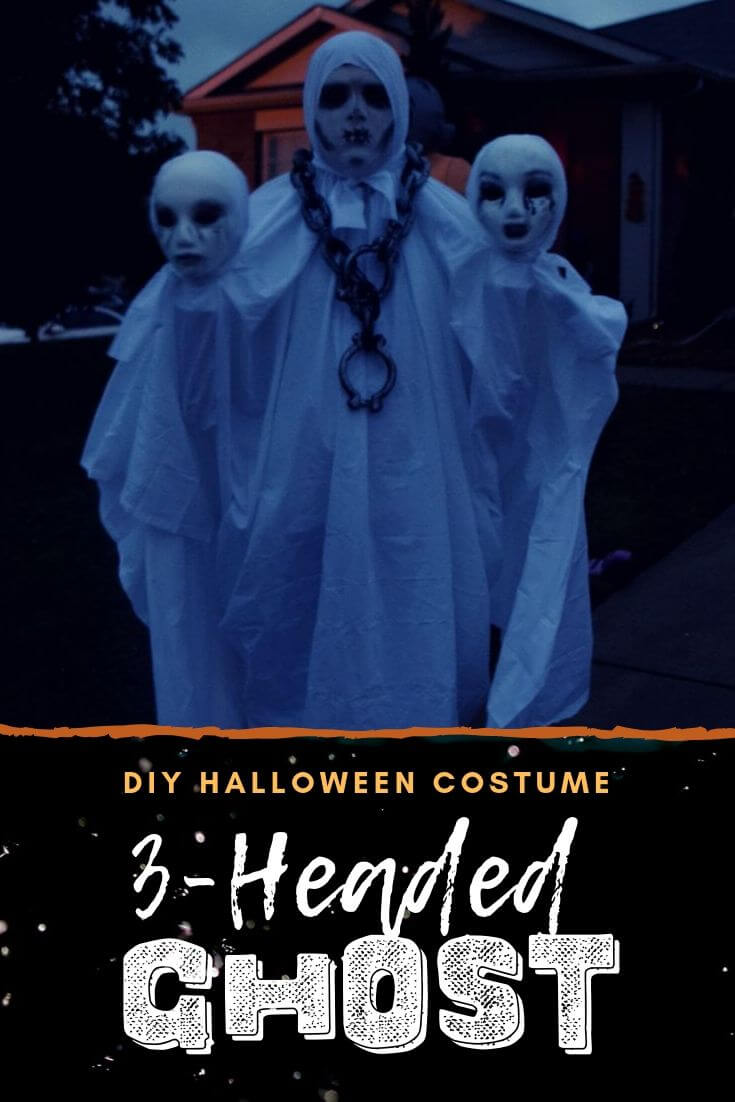 Full body view of the three-headed ghost halloween costume