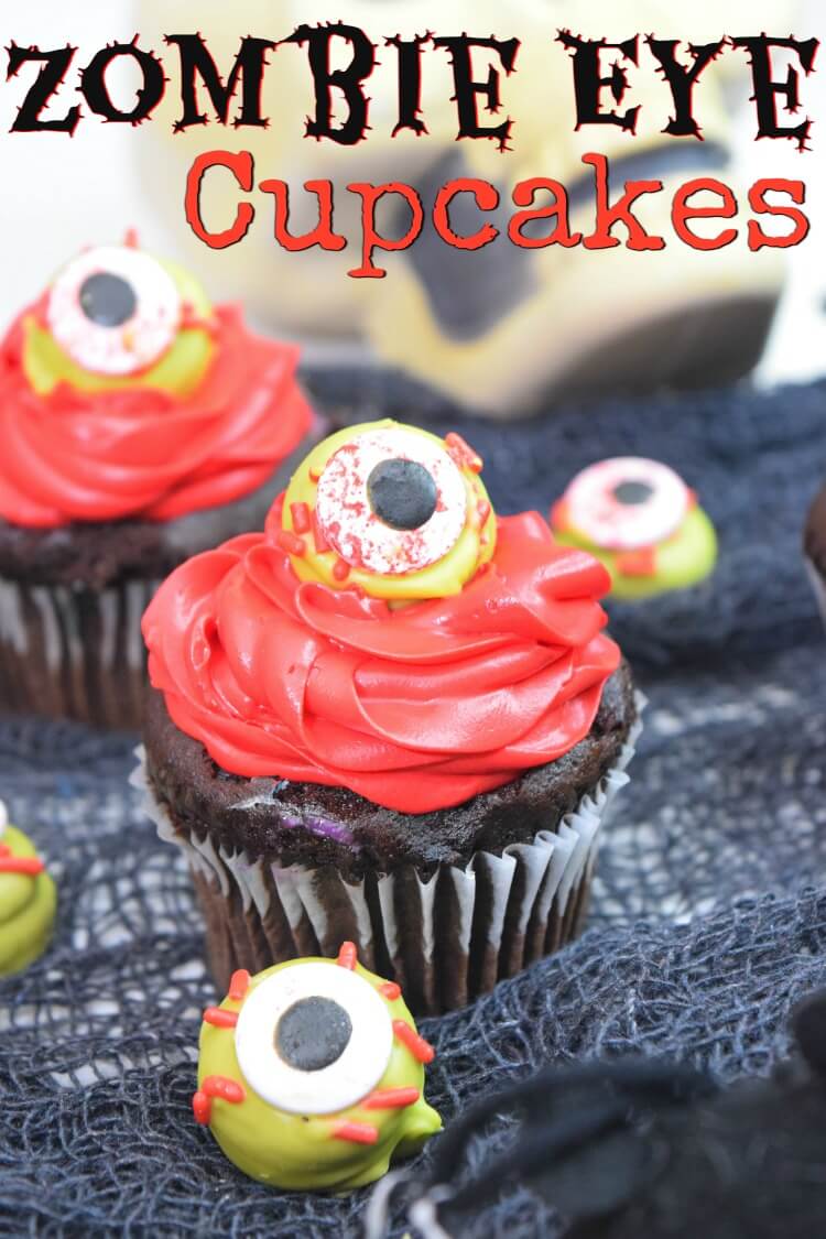 Close up view of the Zombie Eye Cupcakes