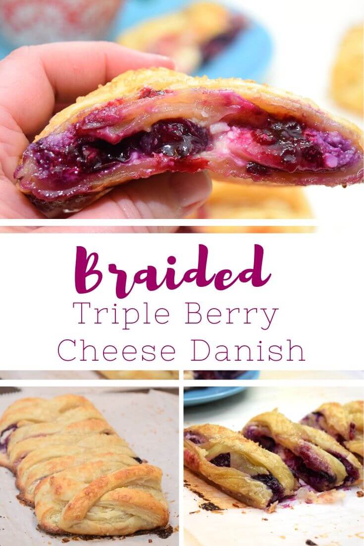 A collage of finished shots of the Braided Berry Cheese Danish. 