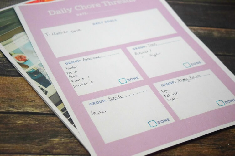A close up view of my free printable daily chore thread tracker.